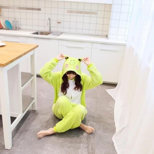 2019 Halloween Adult Frog Kigurumi Cosplay Costume Flannel Female Outfits Jumpsuits Bodysuits Women Onesie Hoodie Pajamas