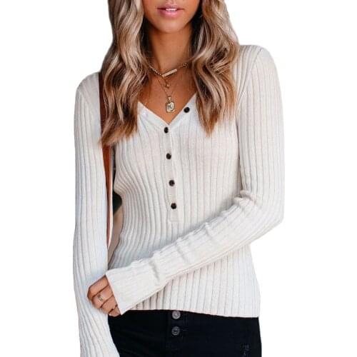 2021 Factory Price Hot Sale New Womens Autumn And Winter Long-Sleeved V-Neck Outer Wear Solid Color Long-Sleeved Sweater