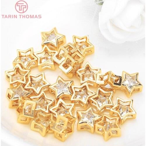 4PCS 9x4.5MM 24K Gold Color Plated Brass with Zircon Star Spacer Beads Bracelet Beads High Quality Jewelry Accessories