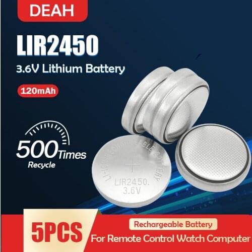 5PCS LIR2450 3.6V 120mAh Rechargeable Lithium Battery For Wireless Switch Replace CR2450 DL2450 ECR2450 KCR2450 Button Coin Cell