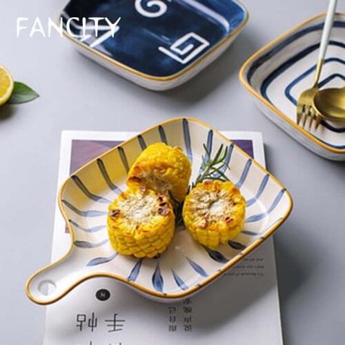 FANCITY Japanese style dish with handles creative net celebrity baked rice bakeware oven tableware dinner plate household