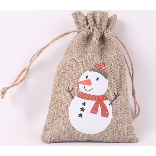 New Year 2022 Large Christmas Stocking Bags Linen Santa Sacks Christmas Gift Bag Santa Claus Present Storage Drawstring Pocket