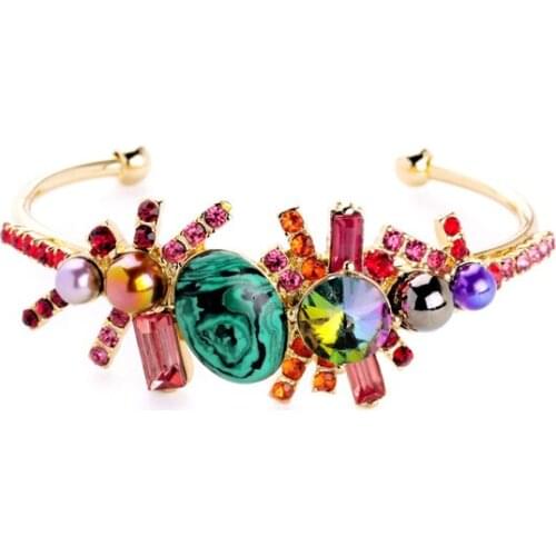 Bright Color Fashion Cuff Bangles Masquerade Charming Jewelry Imitation Gemstone Simulated Pearl Cluster Charms