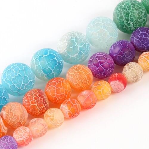 Natural Stone Seven Color Frost Cracked Agates Round Shape Loose Stone Beads For Jewelry DIY Making Bracelet Accessories 15inch