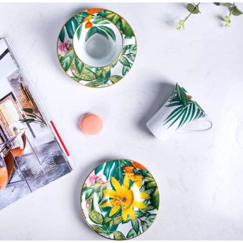 Tropical Rainforest Cups and Saucers Set Bone China Porcelain Tea Cup Set Home Kitchen Decor Luxury Unique Wedding Birthday Gift