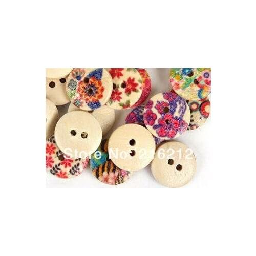 Wooden Sewing Buttons Scrapbooking 15mm Mixed Flower 2 Hole