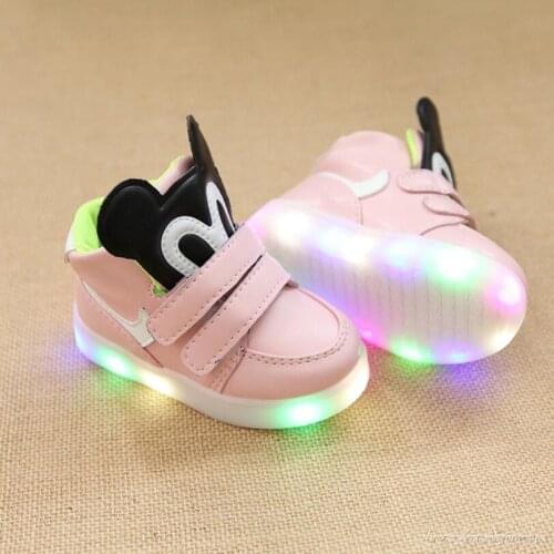 Kids Casual Shoes Luminous Sneakers PU Mickey Boy Girl Led Light Up Shoes Glowing With Light Kids Shoe Children Led Sneakers