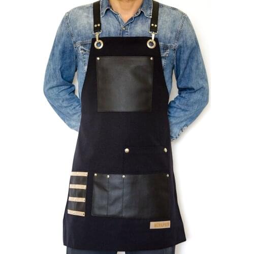 Unisex Men Women Apron Bib Chef Kitchen Apron Barista Apron Bartender Coffee Restaurant Cooking Apron with Pockets