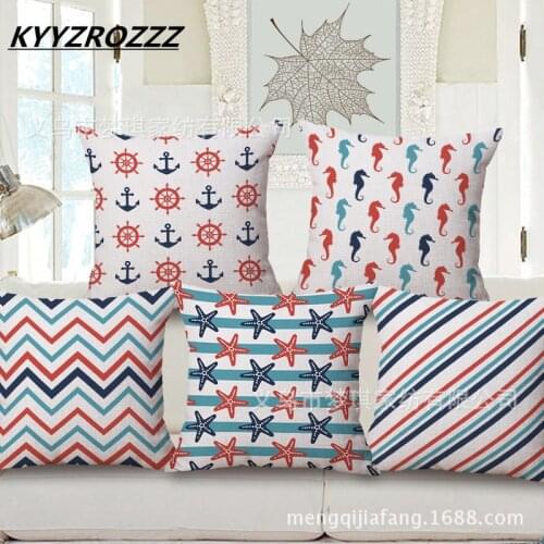 Geometry Nautical Style Anchor Sailor Sailing Cotton Linen Sofa Decorative Throw Cushion Cover Home Decor Mediterranean