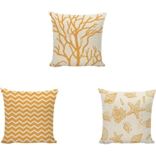 Mustard Yellow Ocean Series Cushion Cover Anchor Starfish Wave Decoration Square Linen Pillowcase Modern Home Sofa Living Room