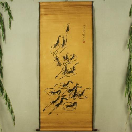 Exquisite Chinese Antique collection Imitation ancient Qi Baishi shrimp picture