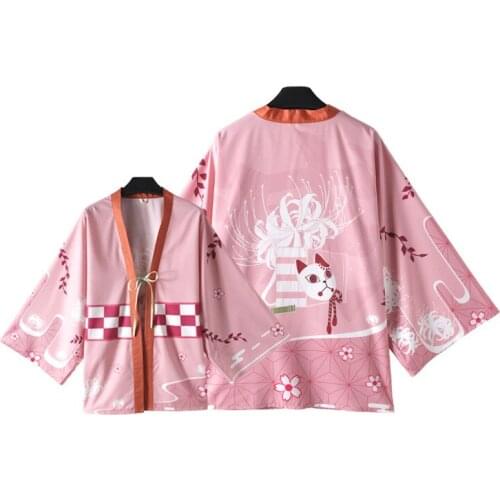 Demon Slayer Kimono Cosplay Kamado Nezuko Tanjirou Agatsuma Zenitsu Sleepwear Anime Surrounding Haori Kimono Coat Bathrobe