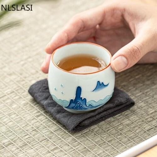 2pc classic ceramics Teacup Handmade personal Water cup Home porcelain Tea set travel Portable Teaware Tea ceremony supplies