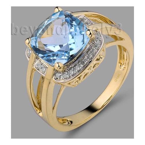 LANMI Cushion 9mm Topaz Ring With Dia In14Kt Yellow Gold Purity Ring For Party Engagement Anniversary Za Brand Jewelry