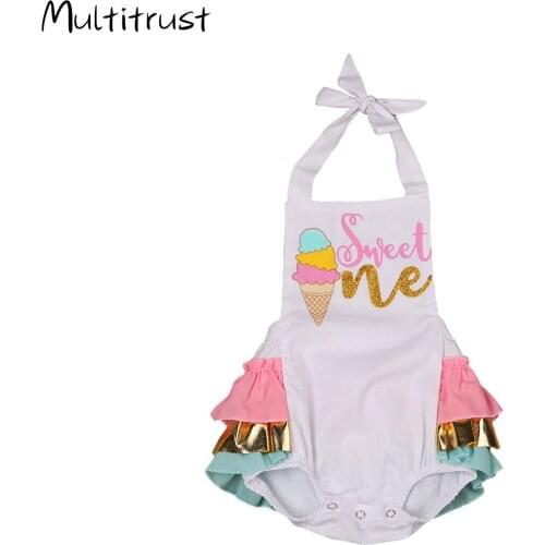 Multitrust Baby Clothes 2020 Infnat Baby Girl Bodysuit Ice cream Print Sleeveless Ruffles Bodysuit Size 0-3Y