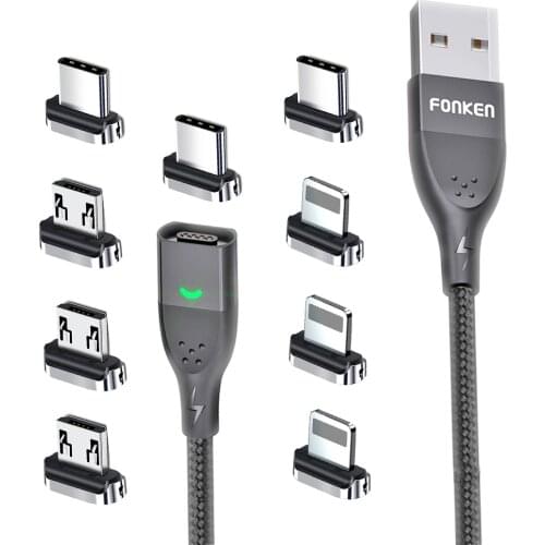 FONKEN Magnetic Cable 3A USB Magnetic Phone Charger Data Cord USB Type C Cable Magnet Fast Charging Cable Micro USB Charge Wire