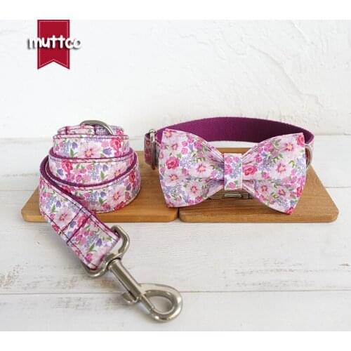 MUTTCO handmade necktie pet collar THE PURPLE FLOWER floral dog collar and leash set with bow-tie for pet gift 5 sizes UDC049
