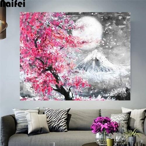 Diamond Embroidery Kits DIY 5D round Diamond Painting flowers Mosaic Pattern Picture Of Rhinestones Mount Fuji Cherry blossoms