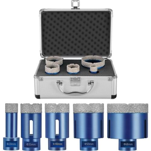 5pcs Diamond Coated Hole Cutter Drill Bit Set For Porcelain Ceramic Tile Granite Stone Hole Saw Tool With Box 20/35/40/50/68mm