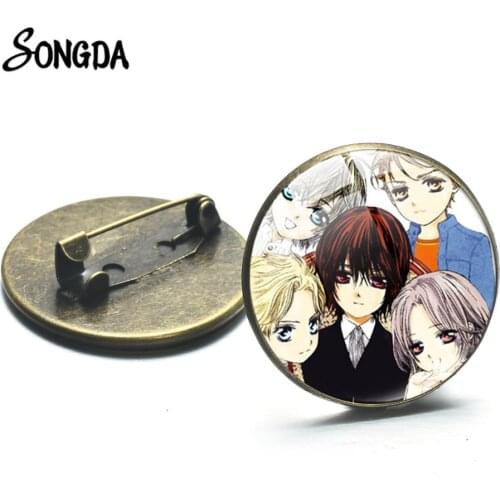 New Style Vampire Knight Brooch Pin Vampire Knight Art Bronze Plated Glass Cabochon Pins Gifts Men Women Handmade Jewelry