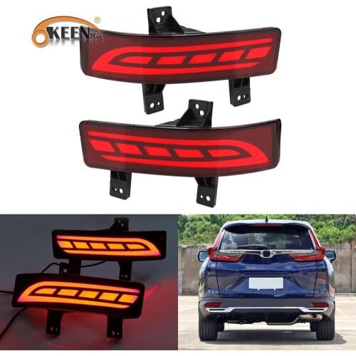OKEEN 2pcs Car LED Rear Bumper Reflector Light For Honda CR-V CRV 2015 2016 Red Brake Light Flowing Turn Signal Light Tail Lamp