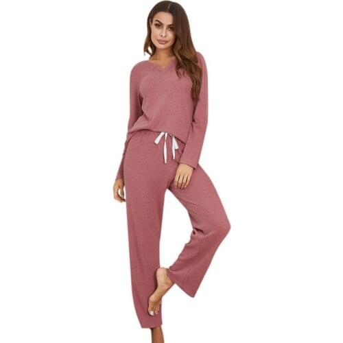 Pajamas Set Women Autumn New Pijama Suit Pure Color Simple Casual Comfortable Long-Sleeved Home Service Suits