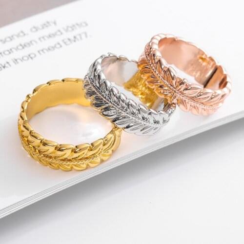 Simple Carved Flowers Wheat Ears Leaf Rings For Women Rose Gold Charming DIY Wedding Anniversary Gift Female Rings Jewelry