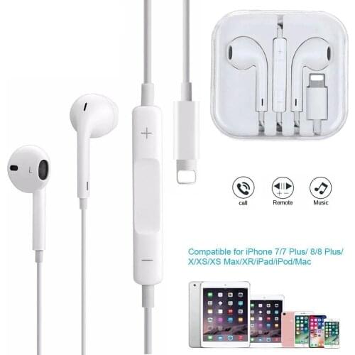 Wired Lightning earphones for iPhone 7 8 8P X XR XS Max 11Pro 12 HiFi sound In-Ear Stereo Earbuds with Microphone Volume control
