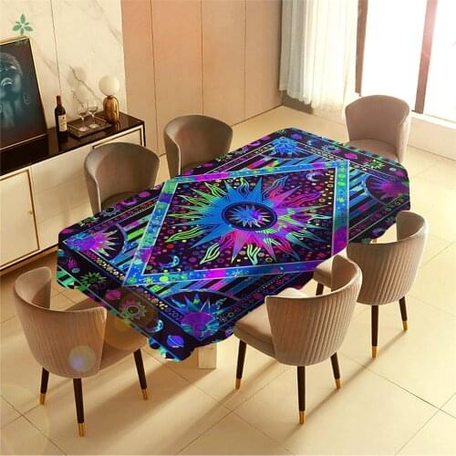 Psychedelic Burning Sun Hippie Blue Barbecue Picnic Home Party Table Cloth