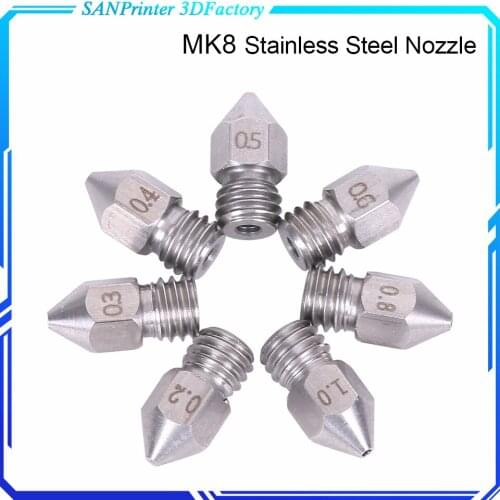 3D Printer Threaded Stainless Steel MK8 Nozzle M6 0.2 0.3 0.4 0.5 0.6mm for 1.75mm Filament for CR10 CR-10S Ender 3 Ender 5