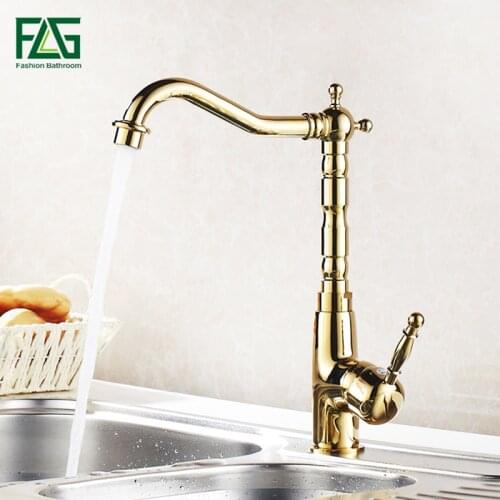 FLG Bathroom faucet Gold Brass 360 degree Kitchen Faucet Swivel Bathroom Basin Faucet Sink Mixer Tap Crane