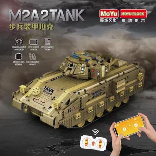 MOYU 86001 High-Tech Electric Remote Control Crawler Armored Car Military Tank Land Big Mac Building Blocks 1763pcs Bricks Toys