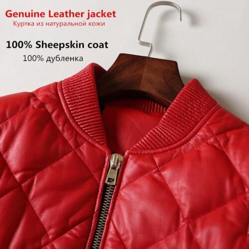 Genuine Leather 2020 Real Sheepskin Coat Female Down Winter Jacket Women Streetwear Baseball Jackets MY