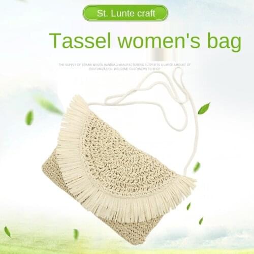 Women Straw handbag grass bag multi-color corn straw womens clip bag weaving shoulder bag