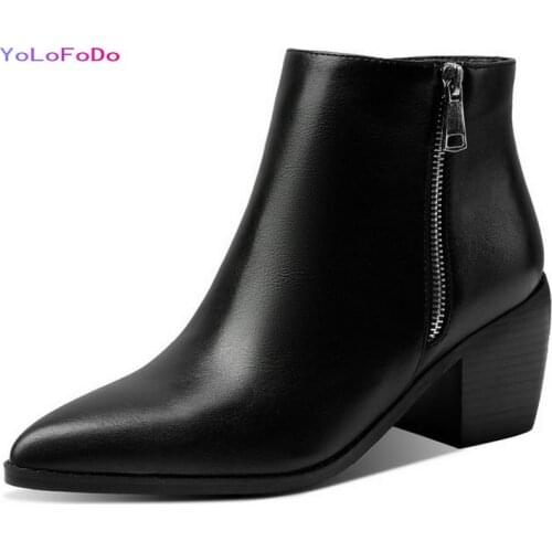 Black Yellow Brown 2021 Women Ankle Boots Faux Leather Women Square Heel Boots Pointed Toe Zipper Womens Boots Big Size 34-43
