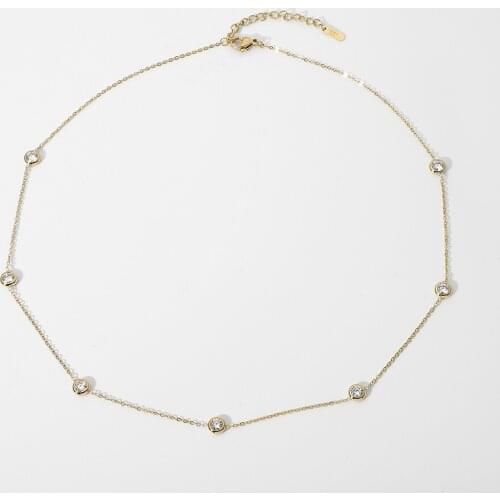 14K Gold Plated Stainless Steel Zircon Pendant Necklace For Women Girls Delicate Elegant Choker Jewelry