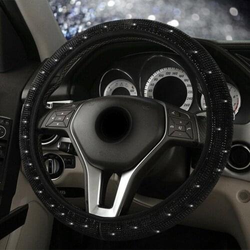 1 * Car Steering Wheel Cover Universal 38CM Rhinestones Diamond Car Steering Wheel Cover Bling Crystal Black