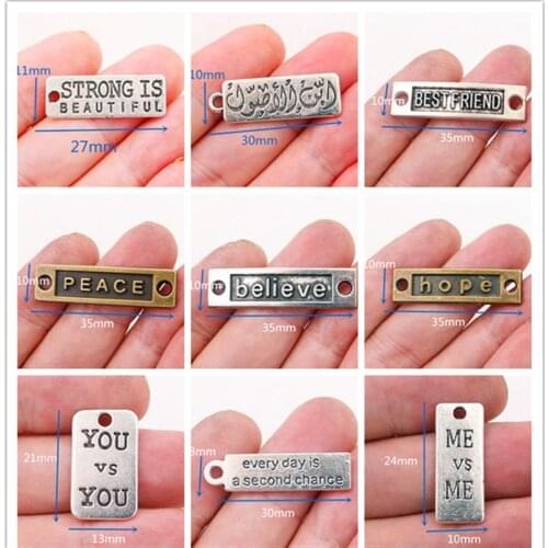 12pcs Inspirational Quotes Series 6 Metal Tag Pendant DIY Charm Fashion Necklace Bracelet Jewelry Handicraft Accessories P77