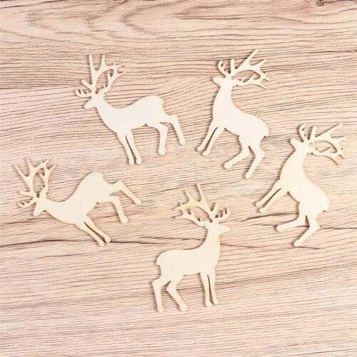 5PCS Reindeer Cutout Veneers Slices For Patchwork DIY Crafting Decoration Christmas Tree Wooden Craft Pendants Hanging Ornaments