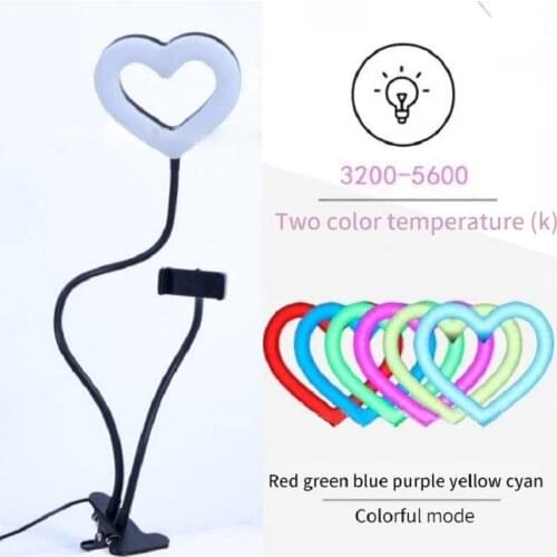 6 Inch Heart Shaped Live Streaming Light RGB Symphony Fill Lamp LED Beauty Light Photography Lighting WIth Phone Stand Clamp