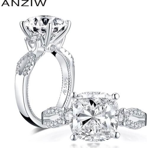 ANZIW 925 Sterling Silver 5.0 Carat Big Cushion Cut Engagement Ring Simulated Diamond Wedding Silver Ring Jewelry Gifts