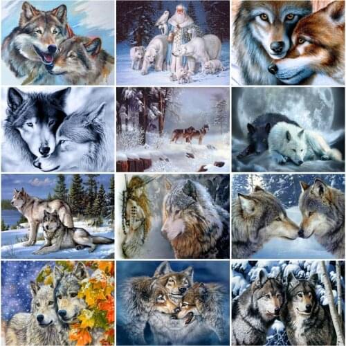 AZQSD Full Square Diamond Painting Wolf Cross Stitch Rhinestones Diamond Embroidery Animal Mosaic Handicraft Home Decoration