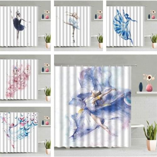 Ballet Girl Shower Curtain Watercolor Sexy Elegant Dance Woman Bathroom Wall Hanging Curtains Waterproof Hook Screen Home Decor