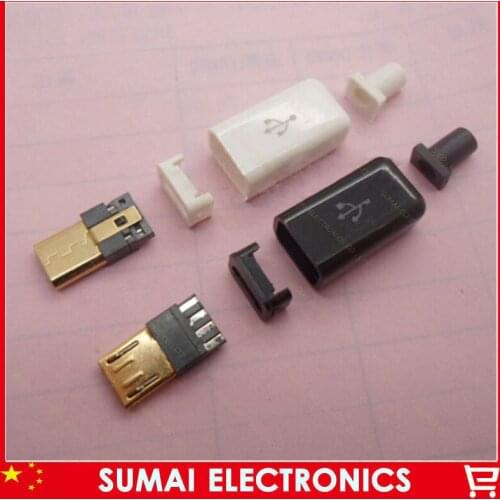 Free Shipping 30sets Gold Plating DIY 4 in 1 Micro USB Male Plug with Plastic shell Connector kit wire bonding