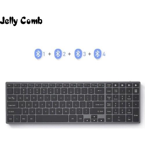 Jelly Comb Rechargeable Bluetooth keyboard for Tablet Laptop Russian/French/German /English 4Device Sync Wireless keyboard Metal
