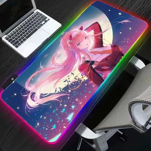 Anime girl RGB large gaming mouse pad with USB port LED lighting waterproof non-slip rubber base large keyboard desk mat XXL