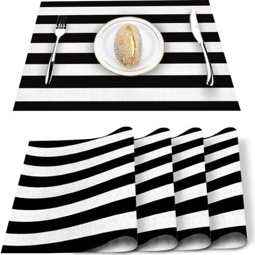 Stripes Black White Simple Pattern Table Mat Kitchen Decoration Placemat Table Napkin For Wedding Dining Accessories Table Mat