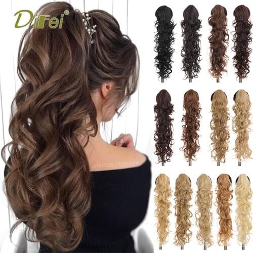 DIFEI 28 Inch Synthetic Long Wave Wig Catch Clip Ponytail Heat-resistant Hair Extension for Womens Ponytail Romantic Wedding
