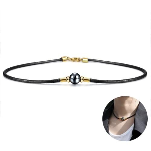Choker For Men Women Charm Man-made Leather Bead Necklace Summer Jewelry Punk Link Chain 18inch+5cm Extension Link DN164