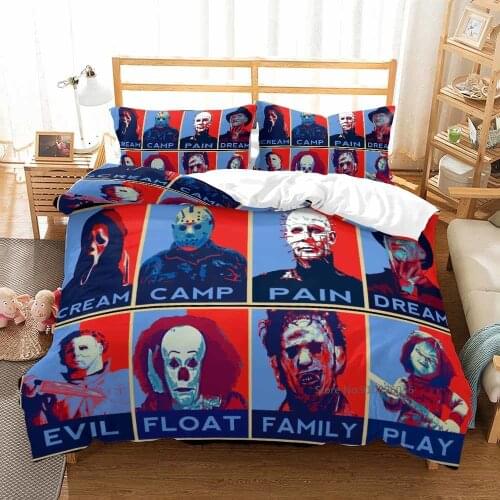Bad Guy Bedding Set King Size Horror Movie Character Chucky Doll Duvet Cover Double Bed Quilts Bed Set King Size Puppet Home